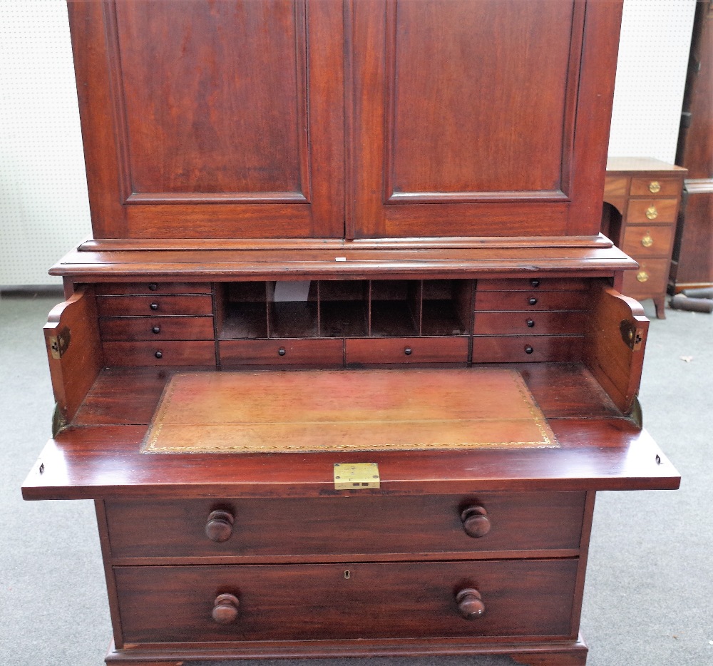 A George III mahogany secretaire cabinet, the pair of arch panel doors, - Image 2 of 2