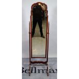 A Queen Anne style stained beech arch top cheval mirror, 46cm wide x 158cm high.
