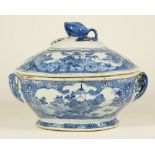 A Chinese export blue and white shaped oval tureen and cover, Qianlong,