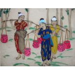 Elyse Ashe Lord (1900-1971), The Water Carriers; Slumbering Elder, two colour etchings, one signed,