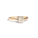 A gold and diamond single stone ring, claw set with a cushion shaped diamond, detailed 18 CT,