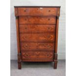 An early 19th century Dutch gilt metal mounted floral parquetry inlaid tall chest of six long