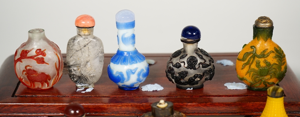 A group of fourteen Chinese snuff bottles, 20th century, including eight glass overlay examples, - Image 5 of 5