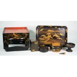 A collection of Asian lacquer wares, mainly 20th century, including; a Japanese low table,