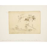 Japanese school, probably Edo period, two pen and ink sketches on paper laid down on card,