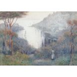 Herbert E Butler (1861-1931), Girl on a path overlooking an estuary, watercolour, signed,