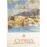 Three vintage tourism posters for Cyprus circa 1950, each lithograph in colours,