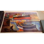 Gabrielle Couderc, Cargo Ship in sete,lithograph in colours,