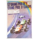 Beligond 'Reims Grand Prix', 1966, lithograph in colours, 59cm x 39cm, laid to linen.