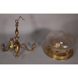 A Victorian style brass domed ceiling light cut glass shade,