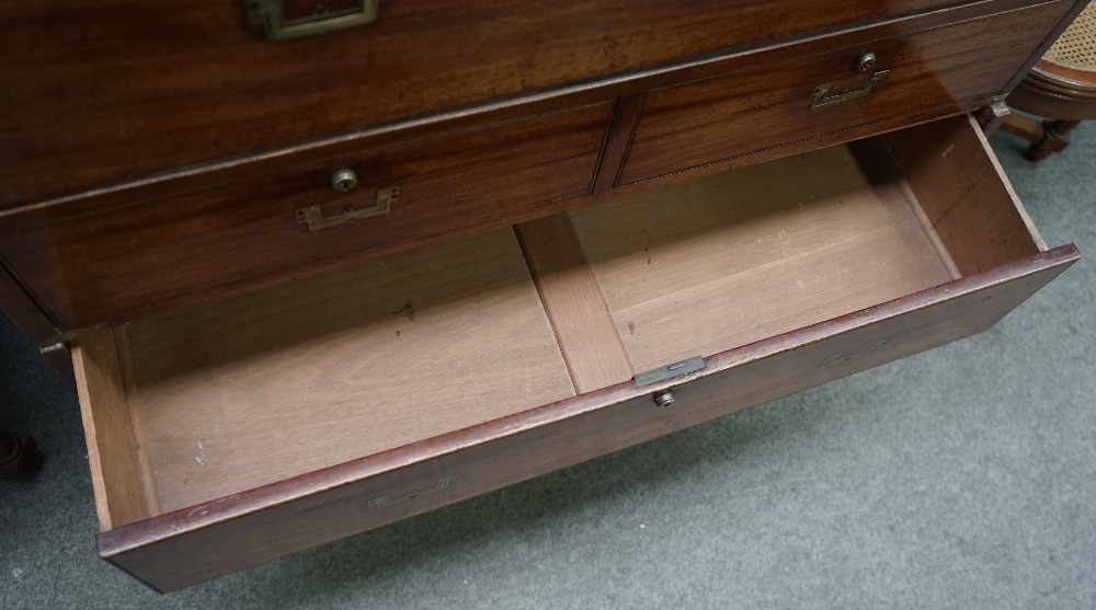 A mid-19th century teak two part secretaire campaign chest, - Image 9 of 10