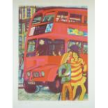 Rupert Shepard, (1909-1992) 'The Bus', linocut, ltd edition 39/60, signed in pencil,