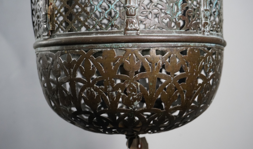A pierced brass wall lantern, early 20th century, of Moroccan style with domed top and bottom, - Image 3 of 3