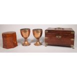A 19th century oak and brass bound rectangular tea caddy on brass claw feet, 24cm wide x 15cm high,