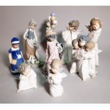 A group of eight Lladro figurines, one Nao figurine and one Royal Copenhagen figure,