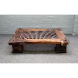 Paul Soden; a modern rectangular reclaimed wood coffee table, with inset metal grille panel,