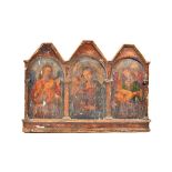 A polychrome painted wooden triptych panel,