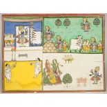 Four Indian paintings depicting scenes from the life of Krishna, Rajasthan, 19th century,