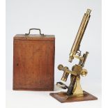 A Hudson & Sons gilt brass microscope, late 19th century,