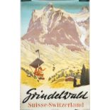 Louis Koller, (Swiss 1904-1978) Grindelwald Suisse- Switzerland, tourism poster, circa 1950,