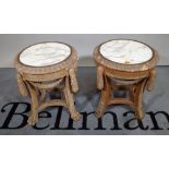 A pair of 18th century style continental stained beech jardiniere stands with faux marble inset top,