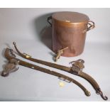 An early 20th century copper twin handled lidded urn with tap,