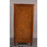 An Edwardian mahogany inlaid floor standing corner cupboard, 58cm wide x 128cm high.
