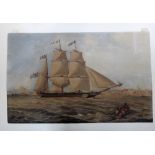 M**I**R (19th century) Clipper off the coast, watercolour, signed with initials and dated 1867,