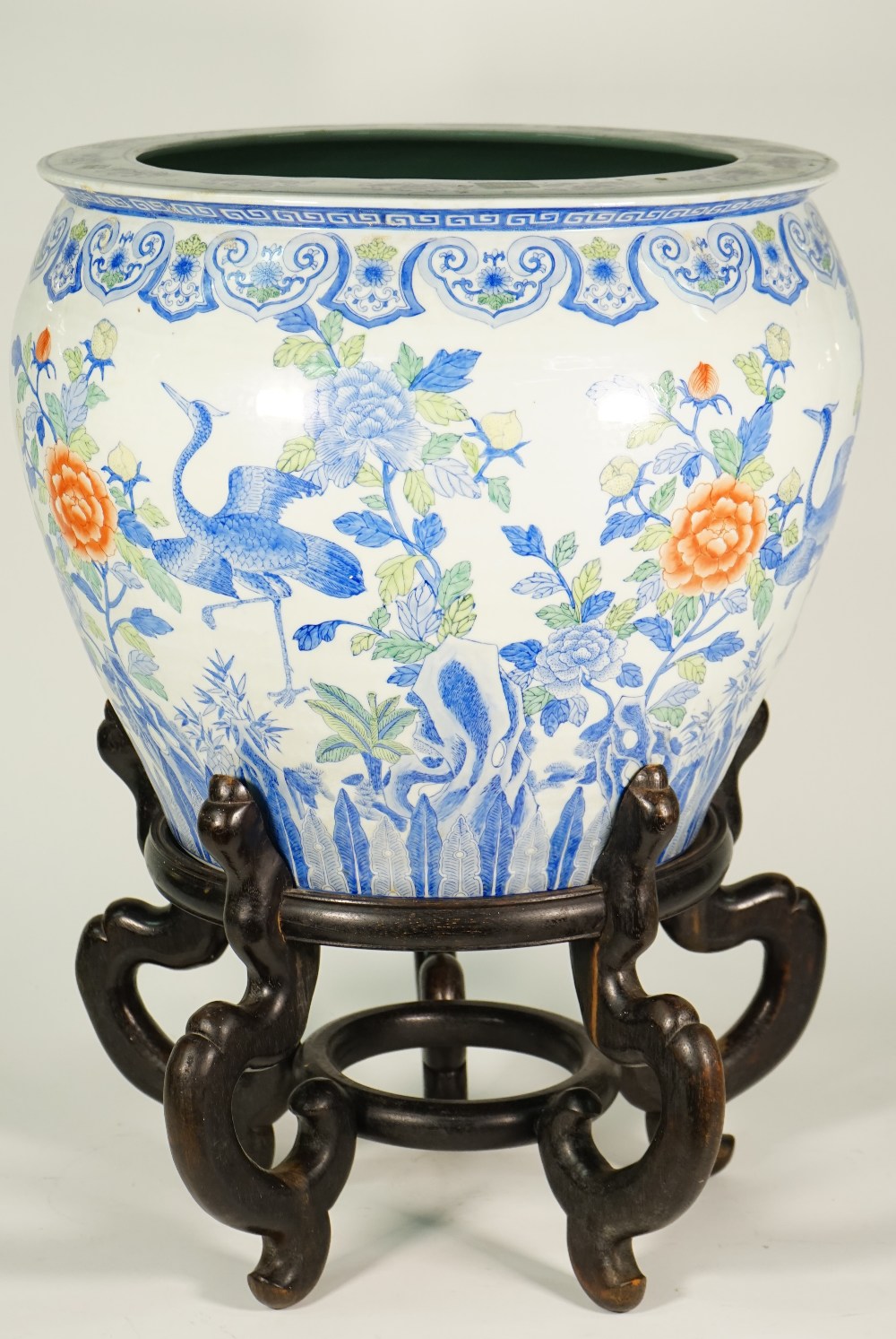 A large Chinese porcelain polychrome jardiniere, modern,