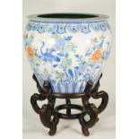 A large Chinese porcelain polychrome jardiniere, modern,