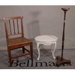 A Victorian rosewood candlestick, a 19th century elm and mahogany stickback dining chair,