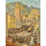 Charles Cundall (1890-1971), Easter Procession, Amalfi, oil on canvas, signed, 64cm x 49cm.