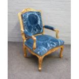 An 18th century French gilt framed open armchair/ fauteuil,