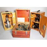 'MCN', a 20th century cased Sexton, 29cm wide x 20cm high and two cased 20th century microscopes,