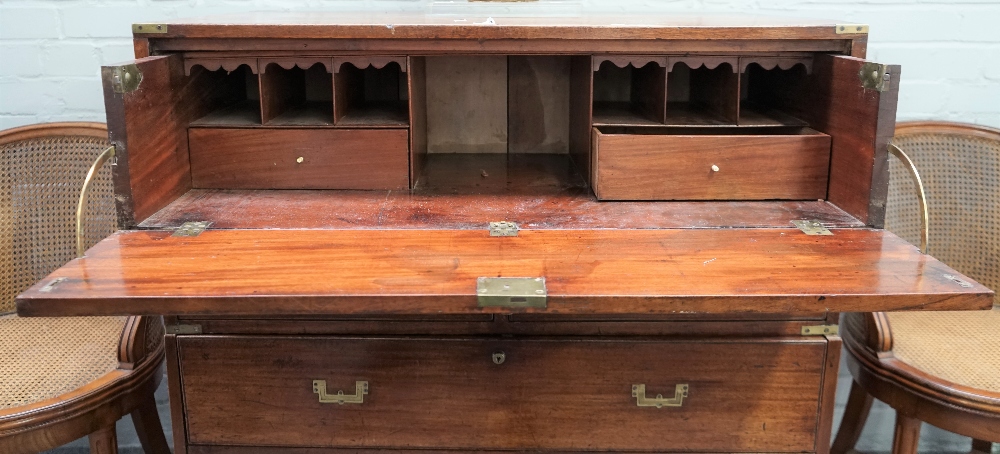 A mid-19th century teak two part secretaire campaign chest, - Image 7 of 10