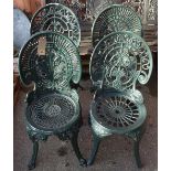 A matched set of four 20th century green painted metal garden chairs, 36cm wide x 82cm high, (4).