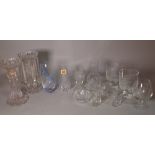 Glassware, comprising; a quantity of 20th century etched glass beakers and vases,