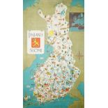 Unknown artist; 'Finland Suomi' vintage tourism map/poster, 1949, lithograph in colours,