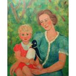 Jean-Georges Simon (1894-1968), Mother and child with toy penguin, oil on canvas,