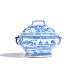 A Chinese export blue and white oval two-handled tureen and cover, Qianlong,