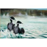 Martin Woodcock (20th century), The Loon Race, oil on board, signed,59cm x 90cm.