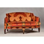An early 19th century Continental style salon suite with Versace upholstery to comprise sofa,