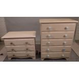 A 20th century grey painted chest of five long drawers on bracket feet,