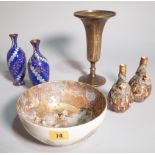 Asian ceramics, a Meiji period Satsuma bowl, a pair of cloisonne vases