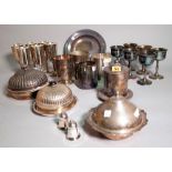 Plated wares, including; a quantity of goblets, muffin dishes, pots and sundry.