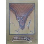 ** Dominguez (20th century), Surrealist composition, mixed media, signed and dated 1987, unframed,