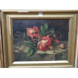 Manner J de Chirico, still life of roses, oil on board, bears a signature, 29cm x 23cm.