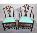 A set of six late 19th century mahogany framed shield back dining chairs including a pair of
