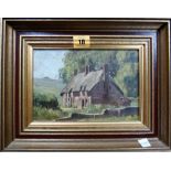 Henry Daniel (1876-1959), Cottage scene, oil on canvasboard, 10.4cm x 20cm.