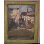 Sylvia Ketchley (20th century), Washing day, oil on canvas, inscribed on label on reverse,